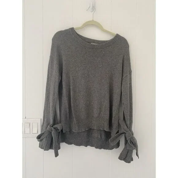 Madewell Tie-Cuff Pullover Sweater Crew Small Gray Color G9614 Cotton Blend - Picture 2 of 5
